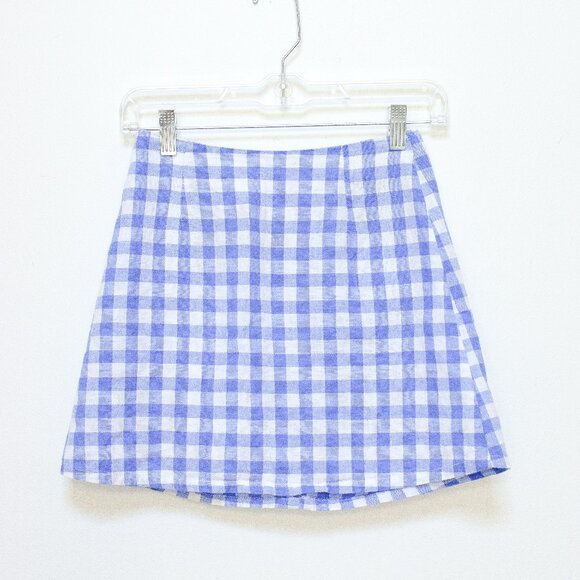 Reformation Dresses & Skirts - Reformation Blue and White Gingham Plaid Fitted High Rise Mini Skirt Size 0
